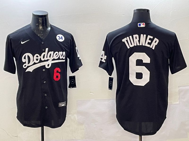 Men Los Angeles Dodgers #6 Turner Black Game 2025 Nike MLB Jersey style 3